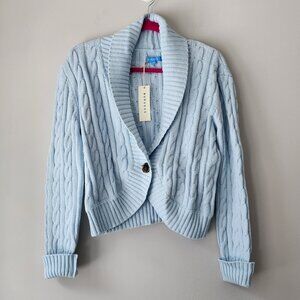 Burgess Cardigan Sweater | Women's Med | The Kiki, Frost Blue, Cable Knit NEW